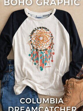 Columbia Dreamcatcher Graphic Tee Raglan Boho Top Medium